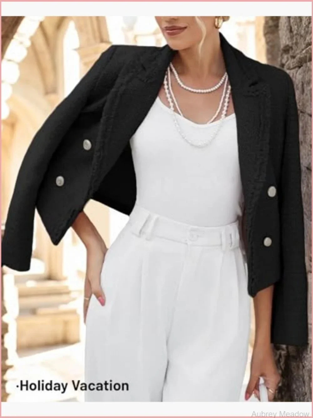 Women's Tweed Blazer Jacket - Elegant Cropped Fully Lined Coat with Pockets
